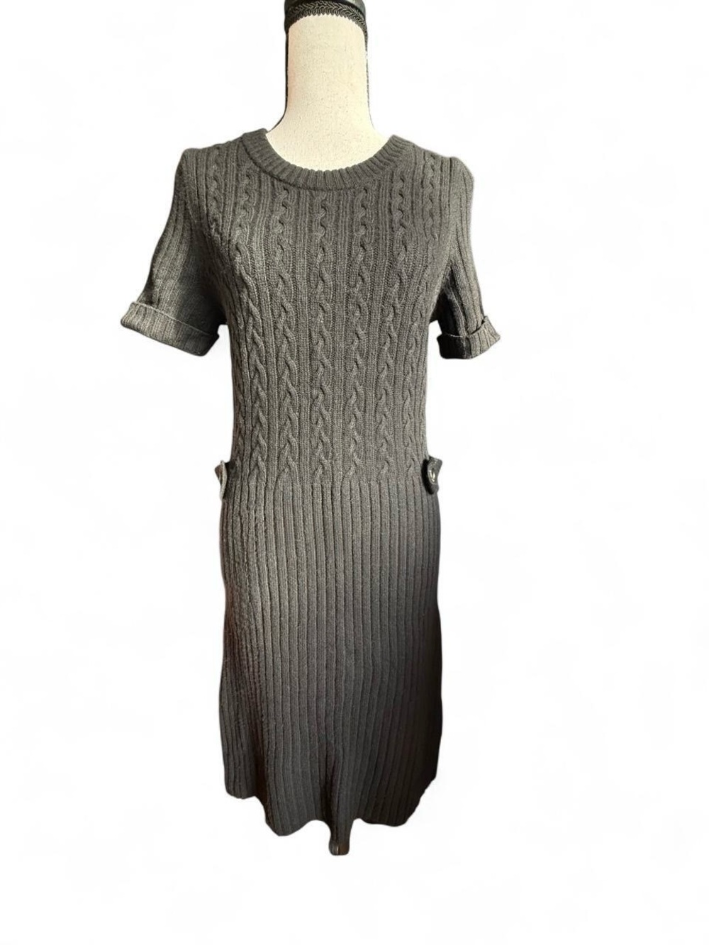Banana Republic Vintage Wool Cashmere Knit Mock Neck Sweater Dress M Gray